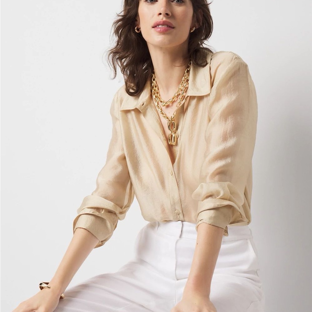White House Black Market gold shine top